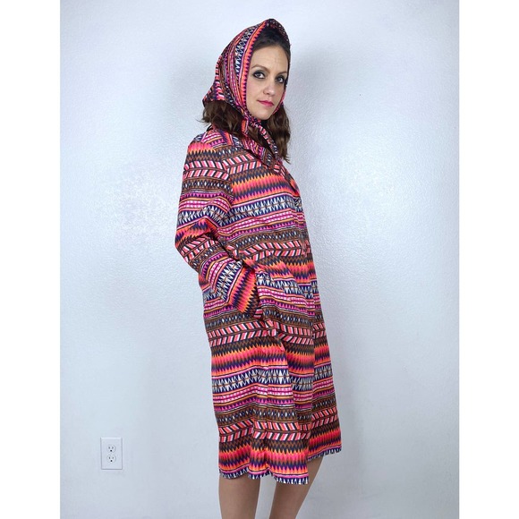 vtg 60s Neon Pink AQUASHEEN Scarf RAINCOAT Large psychedelic vinyl spring jacket - Picture 4 of 10